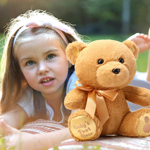 10 Inch Bear Stuffed Animal, First Bear Baby Shower Plush Toy for Wedding Birthday Gift (Brown)
