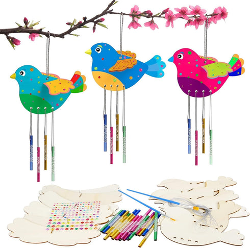 Fennoral 6 Pack 3D Bird Wind Chime Craft Kit for Kids Make