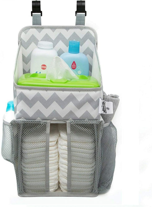 Chevron Pattern Diaper Caddy and Nursery Organizer for Newborn Baby Essentials, Multiple Pockets for Storage