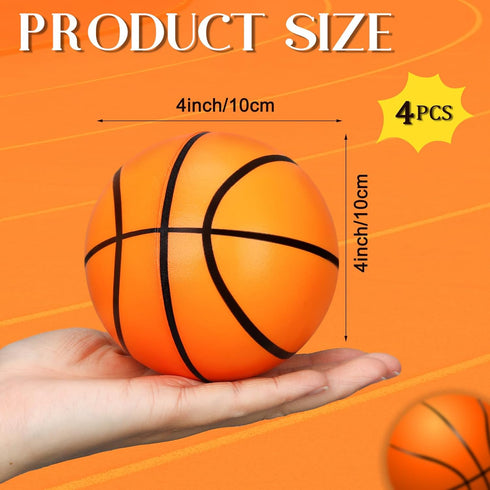 Syhood 4 Pcs 4 Inch Foam Basketball Stress Balls, Squeeze Sports Ball for Kids Adults, Anxiety Relief Balls