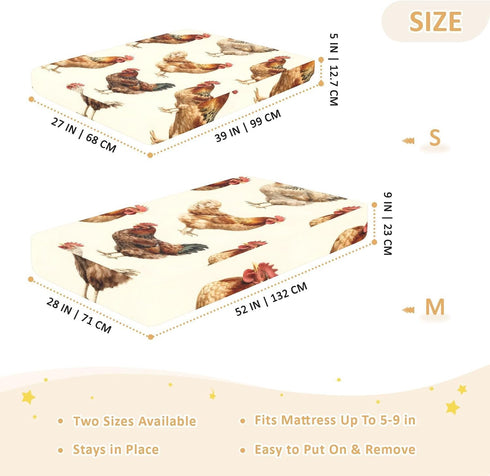 CZXW 52" 28" Farmhouse Roosters Crib Sheets Fitted x Natural Cotton Soft & Breathable for Baby Crib Mattress