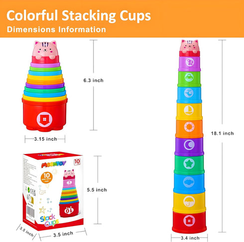 6 10 12 18 1 6-12 1 2 3 MOONTOY Stacking Cups Baby Toys Months, Montessori Toys for Year Old Toddler Learning Toy