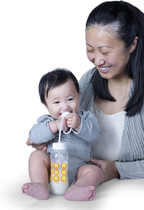 Hands-Free Baby Bottle 4 oz 3m+ (2 - Anti-Colic Nursing System Baby Bottle with Fast Flow Nipple/Teat with Tube Straw