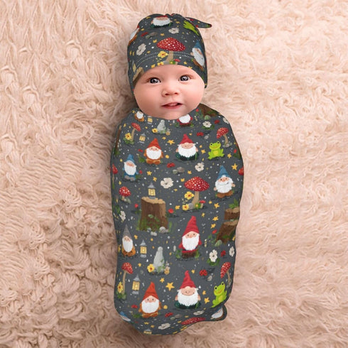 Nanyizly Set 0-6m Gnomes Mushrooms Frog Flower Newborns Beanie Swaddle Blanket Baby Receiving Blankets for Infant Boy