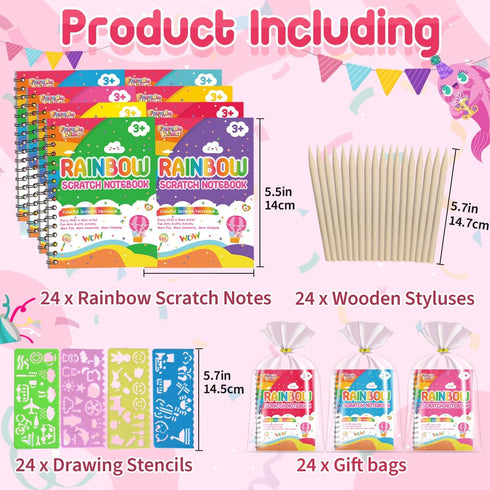 24 Pack Scratch Art Party Favors for Kids: Rainbow Scratch Art Notebook, Easter Basket Stuffers, Coloring Books Goodie