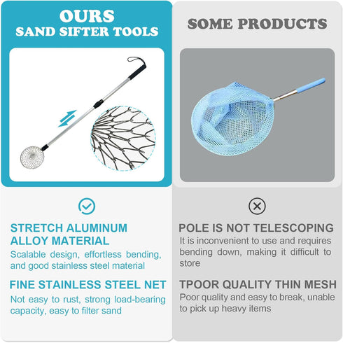 Hlimior 6Pcs Beach Sand Sifter, Adjustable Shark Teeth Sifter Shell Shovel Rock Scooper with Shell Collecting Bag