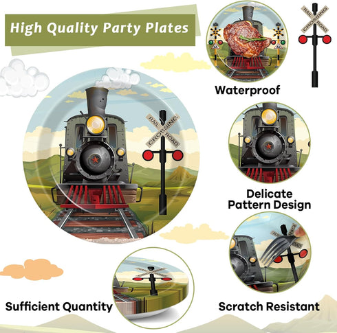 96 Set 24 Pcs Train Paper Plates and Napkins Party Supplies Steam Train Birthday Disposable Tableware Retro Trains