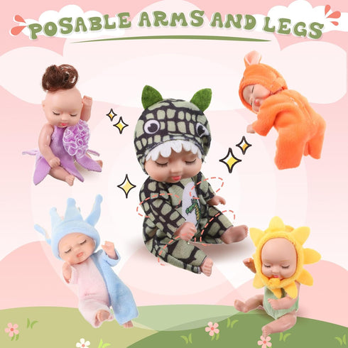 Hanaive 10 Pcs 4 Inch Mini Baby Dolls, Lifelike Realistic Tiny Babies with Animal Clothes, Cute Baby Doll Gifts Set