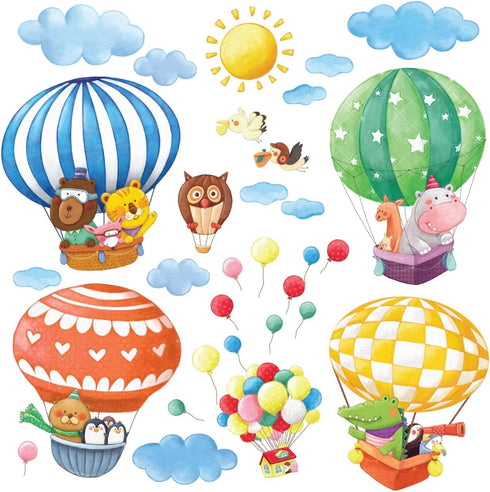 DECOWALL DA-1406B Animal Hot Air Balloons Wall Stickers, Peel and Stick Removable Decals for Kids Nursery Bedroom Décor