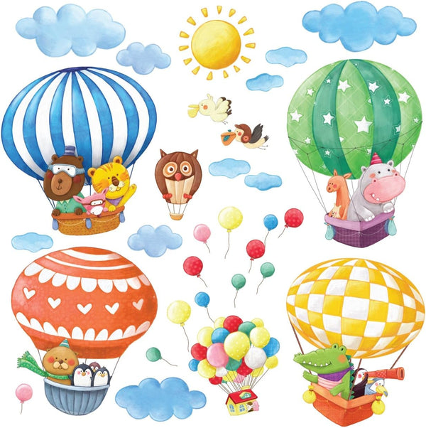 DECOWALL DA-1406B Animal Hot Air Balloons Wall Stickers, Peel and Stick Removable Decals for Kids Nursery Bedroom Décor