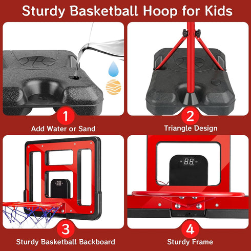 Kids Basketball Hoop Adjustable Height 3.5FT-6.2FT, Indoor & Outdoor with Scoreboard & LED for Ages 3-8