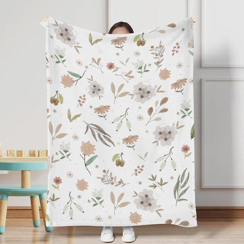 Baby Boho Floral Receiving Blanket 30x40 - Soft Flannel Swaddle Blanket for Boys Girls with Greenery Flowers Leaves