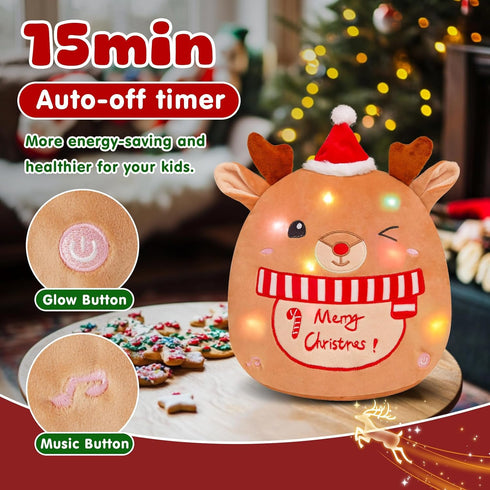 14 Inches Athoinsu Light up Musical Christmas Elk Soft Plush Pillow Xmas Reindeer Plush Pillow for Toddler Kids Boys