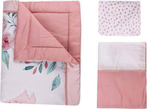 CribMATE 3 Set Set PSCB3-001 27 52 PCs Pink Floral Swan Nursery Crib Bedding Baby Girl White Pink Flower Swan Princess