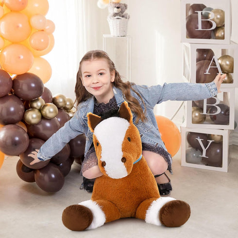 MaoGoLan Large 33" Horse Plush Stuffed Animal, Ridable Pony Plush Toy for Kids Girls, Tan