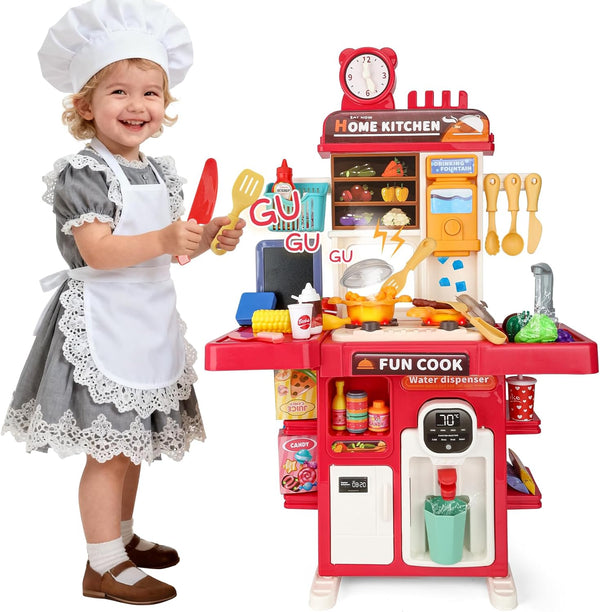 Drmukie Upgrade Toy Kitchen Set for Kids Toddlers Mini Kitchen Playset with Spray