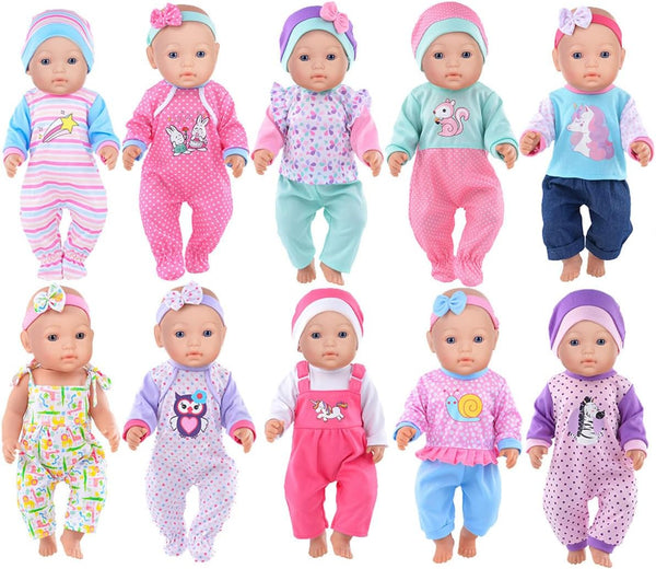 iBayda 10 Sets Baby Doll Clothes and Accessories Include Rompers Outfits Hat