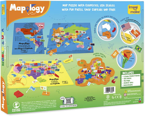 Imagimake Mapology USA & World Map Puzzle with Flags - Educational Toys for Ages 5-7 and Geography Toys