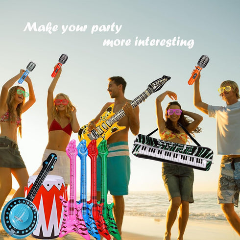 smilixin Set Inflatable Guitar - Rock Star Toy with Inflatable Guitar, Bass, Piano, Drum, Microphone and Saxophone