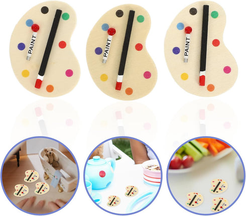 3pcs 1:12 Dollhouse Miniature Artist Palette and Paint Brush Model Toys for Kids Pretend Play