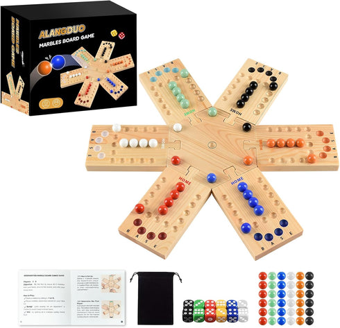 Deeper Holes & Larger Marbles Original Wooden Marble Board Game, Portable for