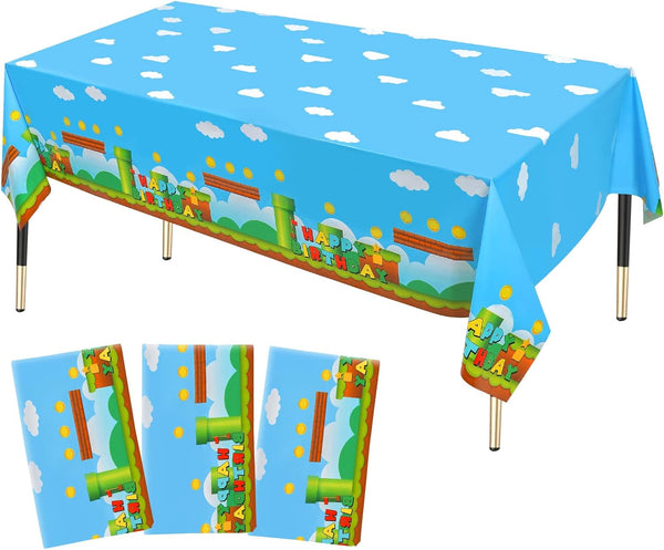 3 PCS Video Games Party Tablecloth: Plastic Table Cover for Video Games Birthday Party Decorations, 86.6 x 51.2in