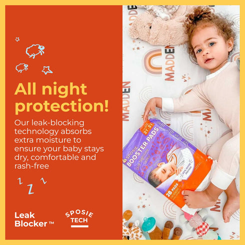 2T-5T, 28 Sposie Diaper Booster Pads with Adhesive, fits Diaper Sizes Baby Diaper Pads Inserts Overnight, Diaper Liners
