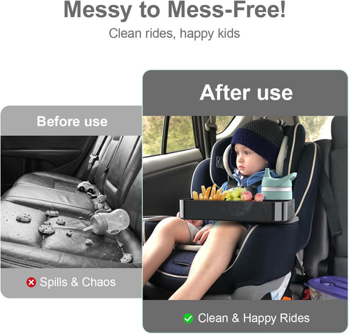 3 Inch Car Seat Snack Tray for Toddlers - Cup Holder Fits Most Sippy Cups & Straw Bottles with Dip Well, Mess-Free