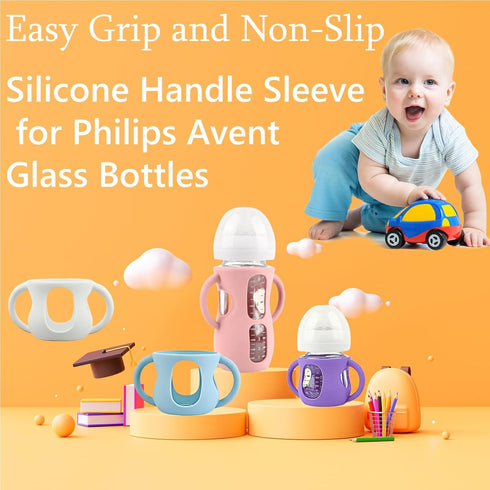 Frezonika 4 Pack 4/8 OZ 8 OZ) Silicone Sleeves for Avent Natural Glass Baby Bottles, Silicone and Easy-Grip Handles
