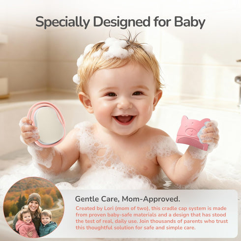 Wishbird 3-in-1 Set Baby Cradle Cap Brush kit, Soft Baby Brush, Curved Comb & Bath Sponge | BPA-Free Cradle Cap