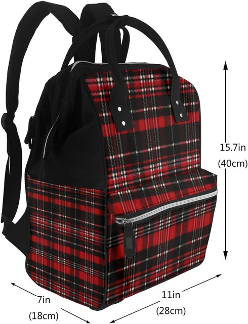 FHEDVBN Backpack Mummy Backpacks Daypack Red and black plaid Diaper Bag for Women Multifunction Waterproof for Mom Dad
