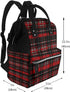 FHEDVBN Backpack Mummy Backpacks Daypack Red and black plaid Diaper Bag for Women Multifunction Waterproof for Mom Dad