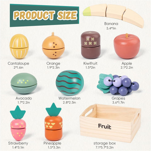 10 Set 3+, PCS Fruit Wooden Play Food for Kids Kitchen, Wooden Cutting Fruit Toys for Toddlers and Kids Ages Pretend