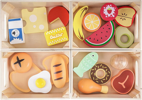 Food Groups Wooden Play Food Sets, Pretend Play Kitchen Toys for Toddlers 1-3, Fake Food Accessories