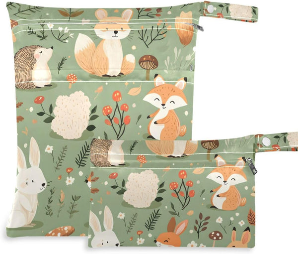Gravopti Woodland Animal Wet Dry Bags Set of 2, Reusable Waterproof Organizer with