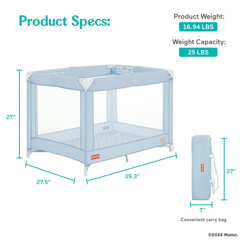 Dream On Me Fisher-Price Play All Day Portable Playard, ASTM Certified, Ideal for Babies & Toddler, One-Hand Fold