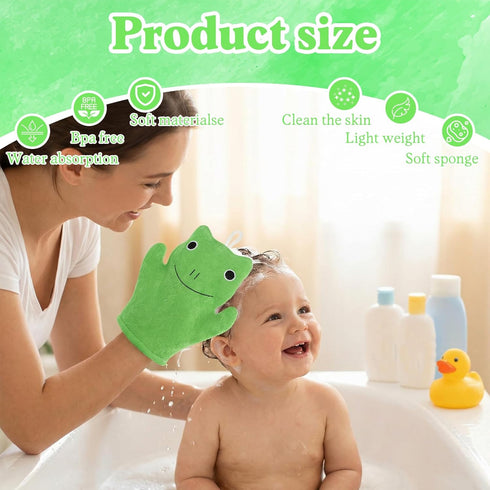 FNANJWQ 2 Pieces Baby Bath Mitt Washcloths Gloves, Microfiber Soft Washcloths for Kids Designed in Cute Animal Yellow