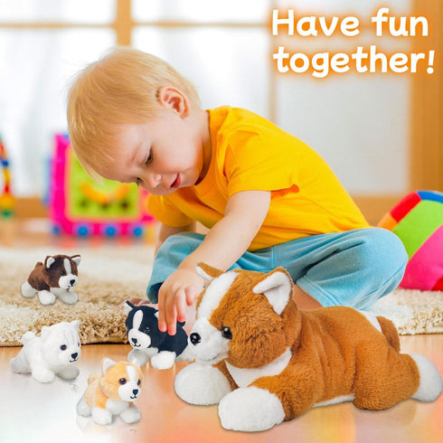 5 16" Mommy 4 Pieces Corgi Dog Stuffed Animal with Babies Puppies Inside Stuffed Corgi Dog Plush Toy with Baby Puppy