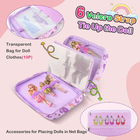 6 Doll Carrying Case Accessory Organizer Storage, Case to Hold Dolls and Clothes, Much Pocket for Dolls Clothes