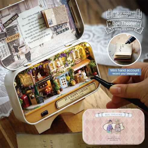 Spilay DIY Miniature Dollhouse Wooden Furniture Kit, Handmade Mini Iron Box Theater Model, 1:24 Scale Toys
