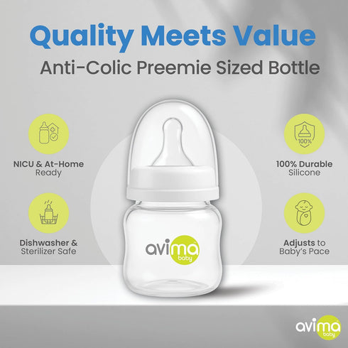 2oz 6 Pack, 100% Avima Baby Anti-Colic Preemie Bottles Standard Neck, BPA-Free, Silicone Nipples with Flow Control