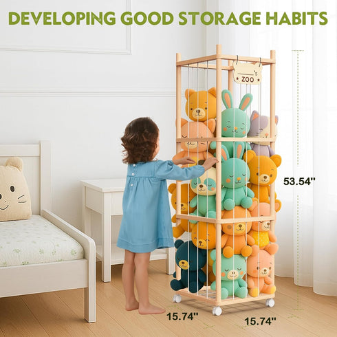 May Eileen 53.54" 15.74" 15.74" Stuffed Animal Storage & Organizer, Wooden Stuffed Animal Holder, Plushies Storage