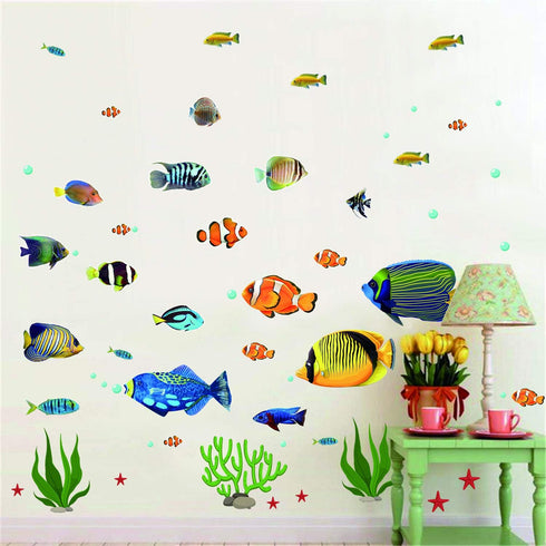 Fish Wall Stickers Under The Sea - Decorative Wall Decals for Kids Nursery Bedroom Living Room