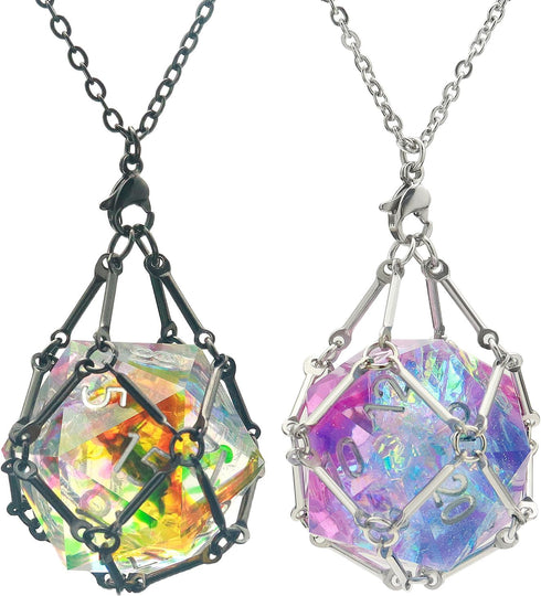 DND Dice Necklace: Dice Cage for Interchangeable D20 Dice for Gamers