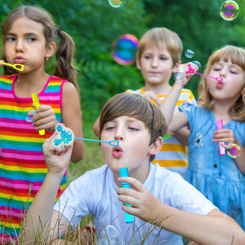 Mouse Party Favors, 24Pcs Glitter Mouse Bubble Wands for Kids, Cute Mouse Ear Theme Birthday Supplies
