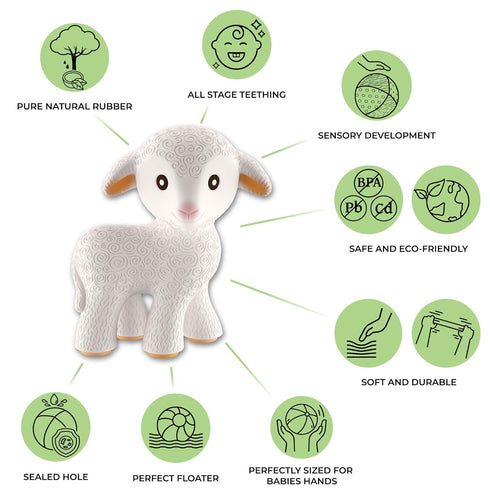 0-6, CaaOcho Pure Natural Rubber Teething Baby Toy - Mia the Lamb Teether for Babies, BPA Free Baby Toy, All Natural
