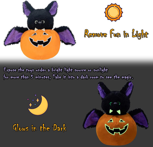 My OLi Plush Pumpkins Stuffed Bat Plush Toy, Removable Bat, Glow in The Dark, Gifts for Kids, Baby Toddler