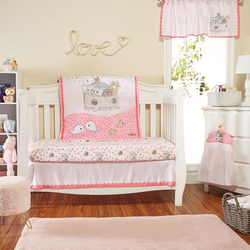 4 Set EVERYDAY KIDS Precious Moments Noahs Ark Pc Crib Bedding for Girls Nursery Includes Baby Bed Quilt, Fitted Sheet