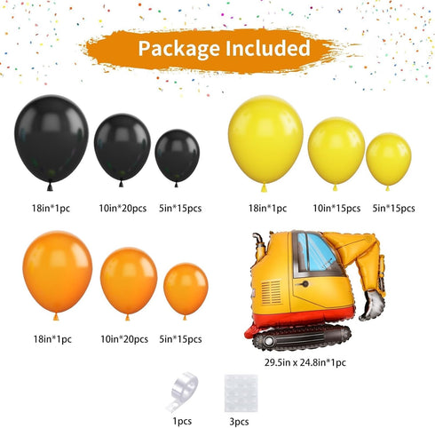 Construction Party Balloon Garland Kit, Construction Birthday Party Supplies Orange Black Yellow Balloon Garland