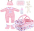 BABESIDE 8 Pcs Reborn Baby Doll Clothes with Bassinet for 17-22 Inch Baby Dolls, Outfit Accessories